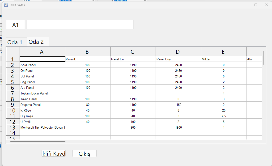 Excel teklif önizleme